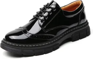 Womens Oxford Shoes Platform Classic Leather Non Slip Dressy Shoes Brogues Style Chunky Comfortable Business Shoes for Work Casual Office