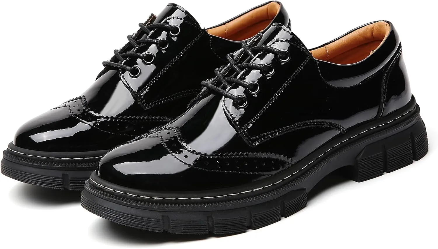 Womens Oxford Shoes Platform Classic Leather Non Slip Dressy Shoes Brogues Style Chunky Comfortable Business Shoes for Work Casual Office