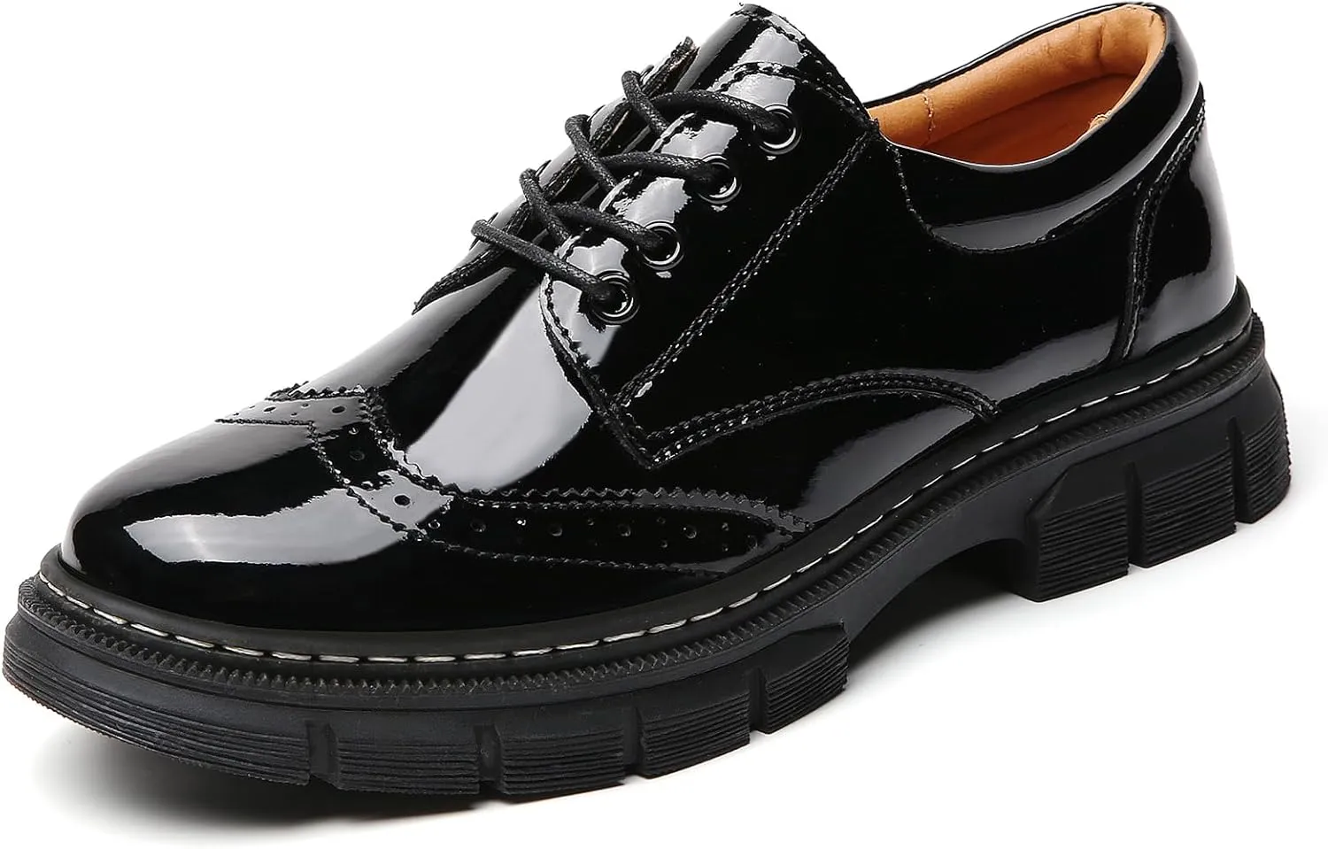 Womens Oxford Shoes Platform Classic Leather Non Slip Dressy Shoes Brogues Style Chunky Comfortable Business Shoes for Work Casual Office