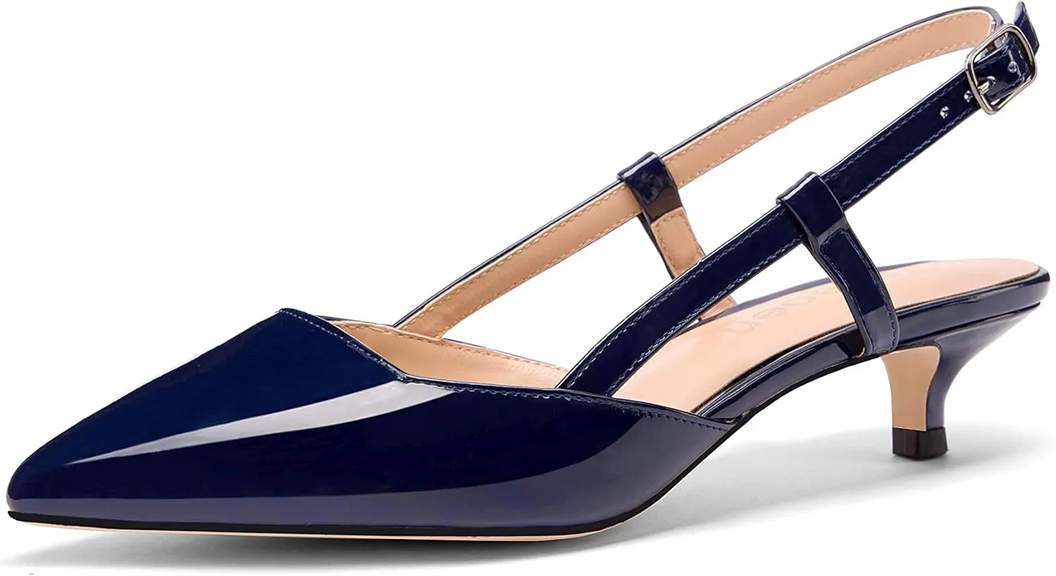 Women's Slingback Patent Leather Pointed Toe Strap Kitten Low Heel Pumps Shoes 1.5 Inch
