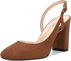 Womens Slingback Shoes Closed Round Toe High Heels Shoes Fashion Women's Pumps Shoes for Party Dress Wedding Office