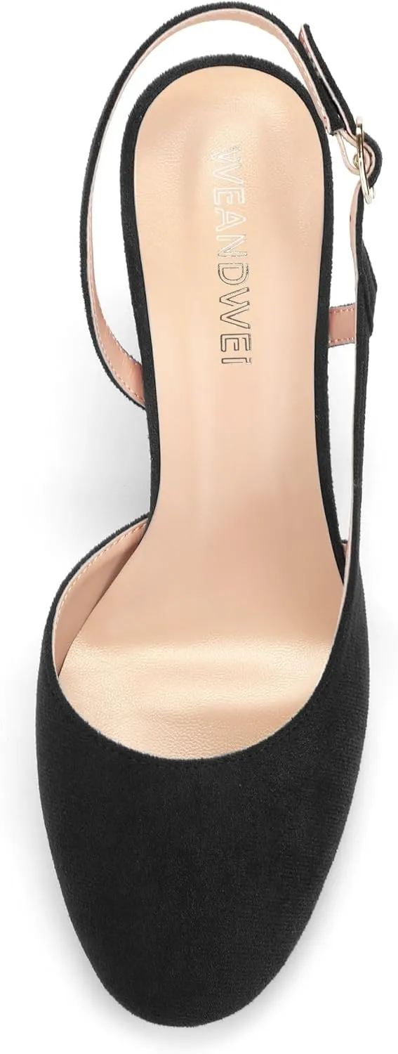 Womens Slingback Shoes Closed Round Toe High Heels Shoes Fashion Women's Pumps Shoes for Party Dress Wedding Office