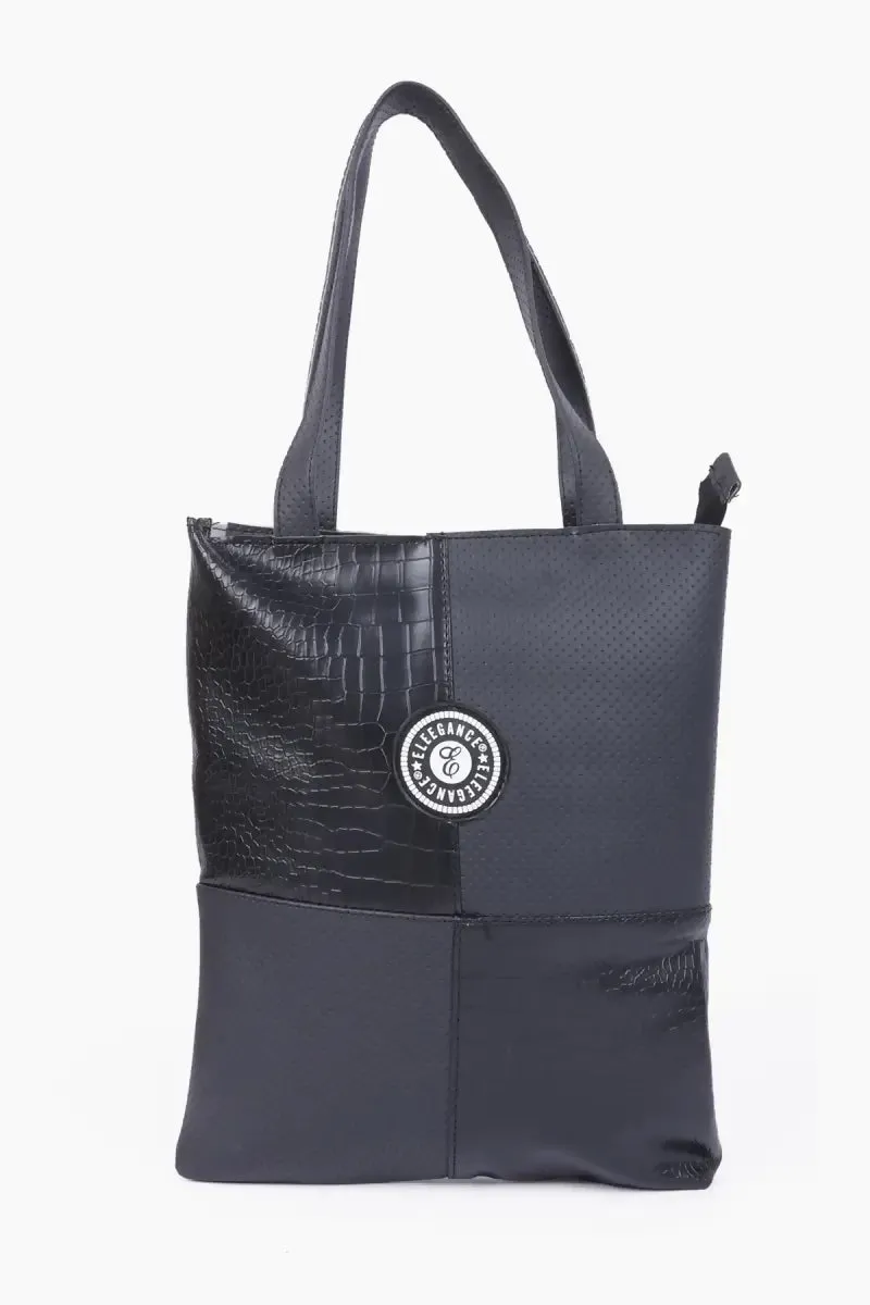 Women’s Solid Shopping Bag( Black )