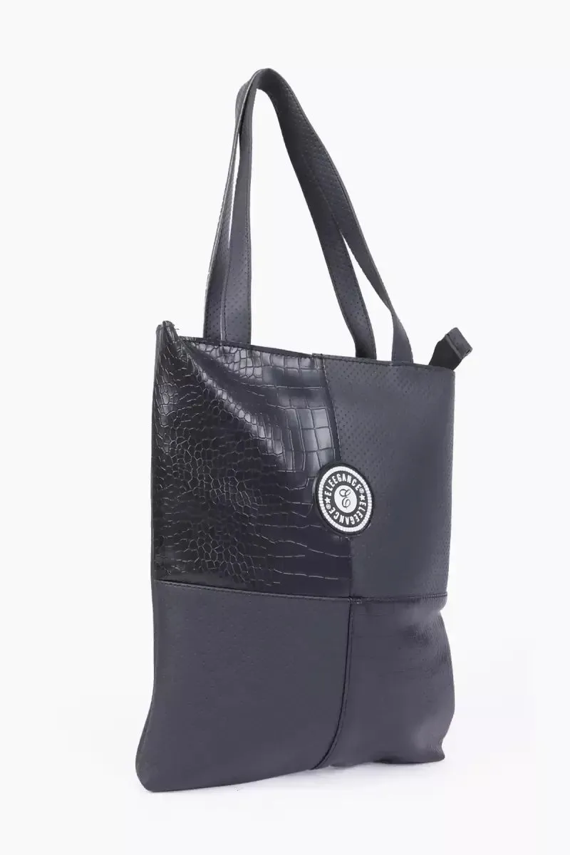 Women’s Solid Shopping Bag( Black )