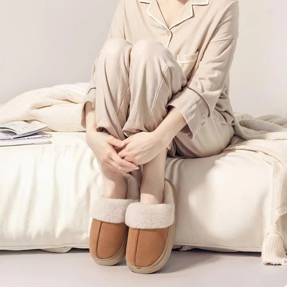 Women's Suede Slippers - Non-slip House Shoes, Indoor/Outdoor Fuzzy Slippers with Memory Foam