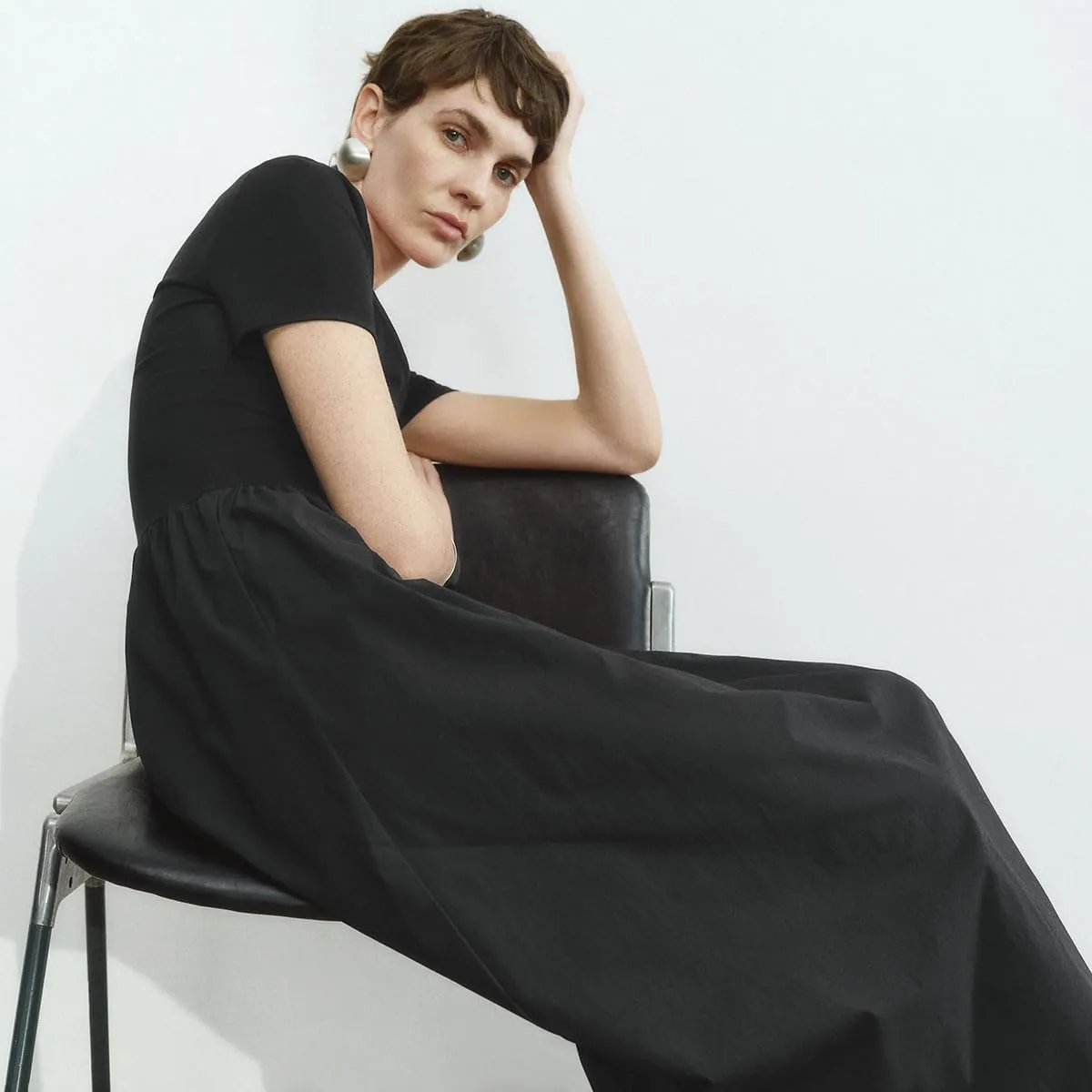 Women's Summer Short Sleeve Dress Square Neck A-line Dresses High Waist Midi Sundress Elegant