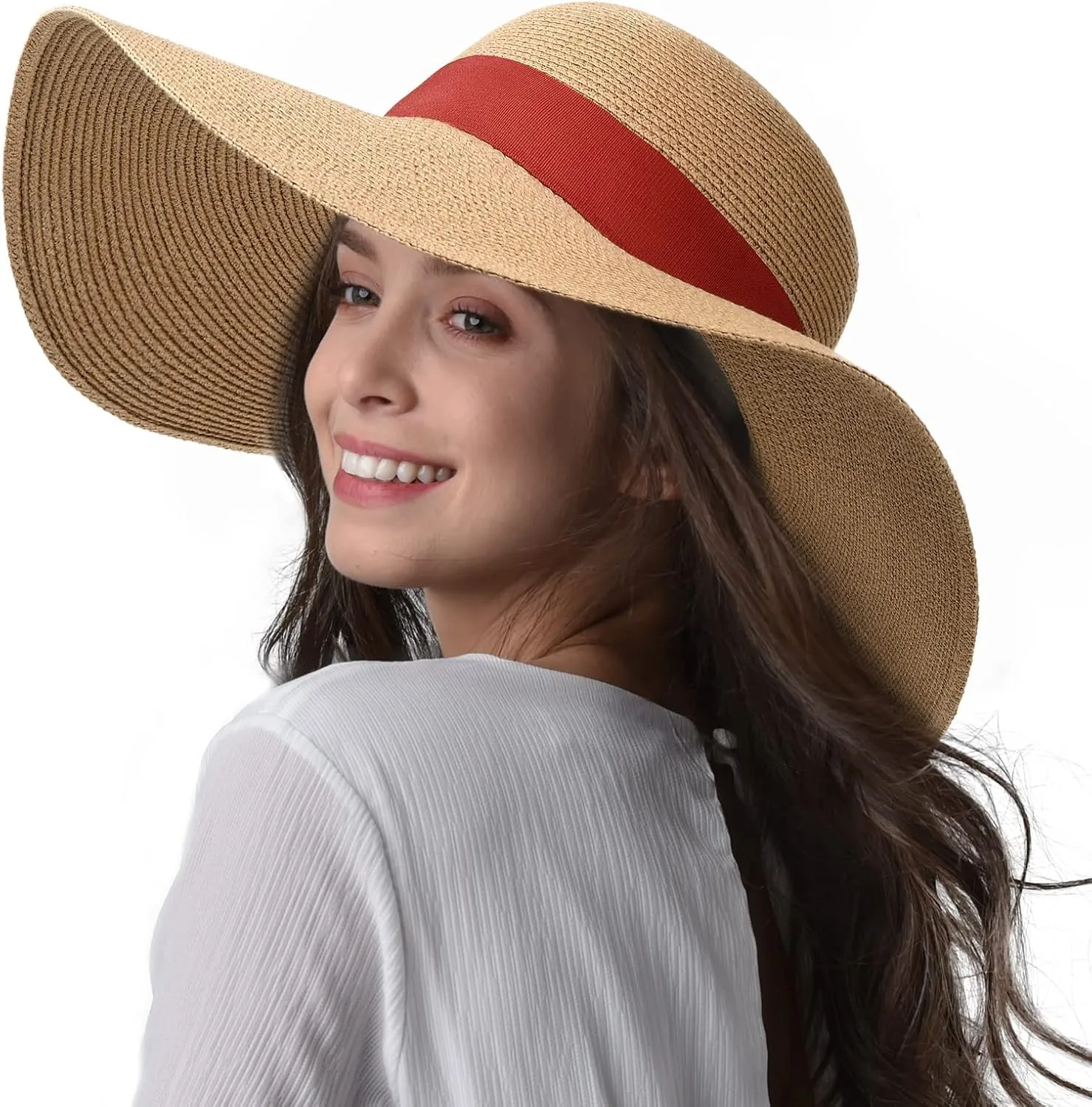 Womens Sun Straw Hat Wide Brim UPF 50 Summer Hat Foldable Roll Up Floppy Beach Hats for Women