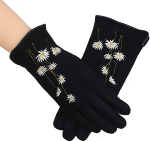 Women's Winter Warm Gloves Touchscreen Winter Touchscreen Mittens Ladies Warm Cashmere Daisy Embroidery Knit Gloves Mesbourist Chic Driving Mittens (Q) (B)