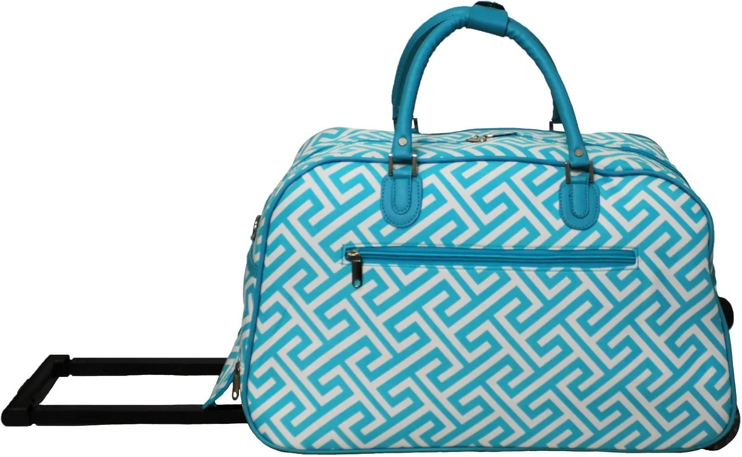 World Traveler 21-Inch Carry-On Rolling Duffel Bag, Light Blue White Greek Key