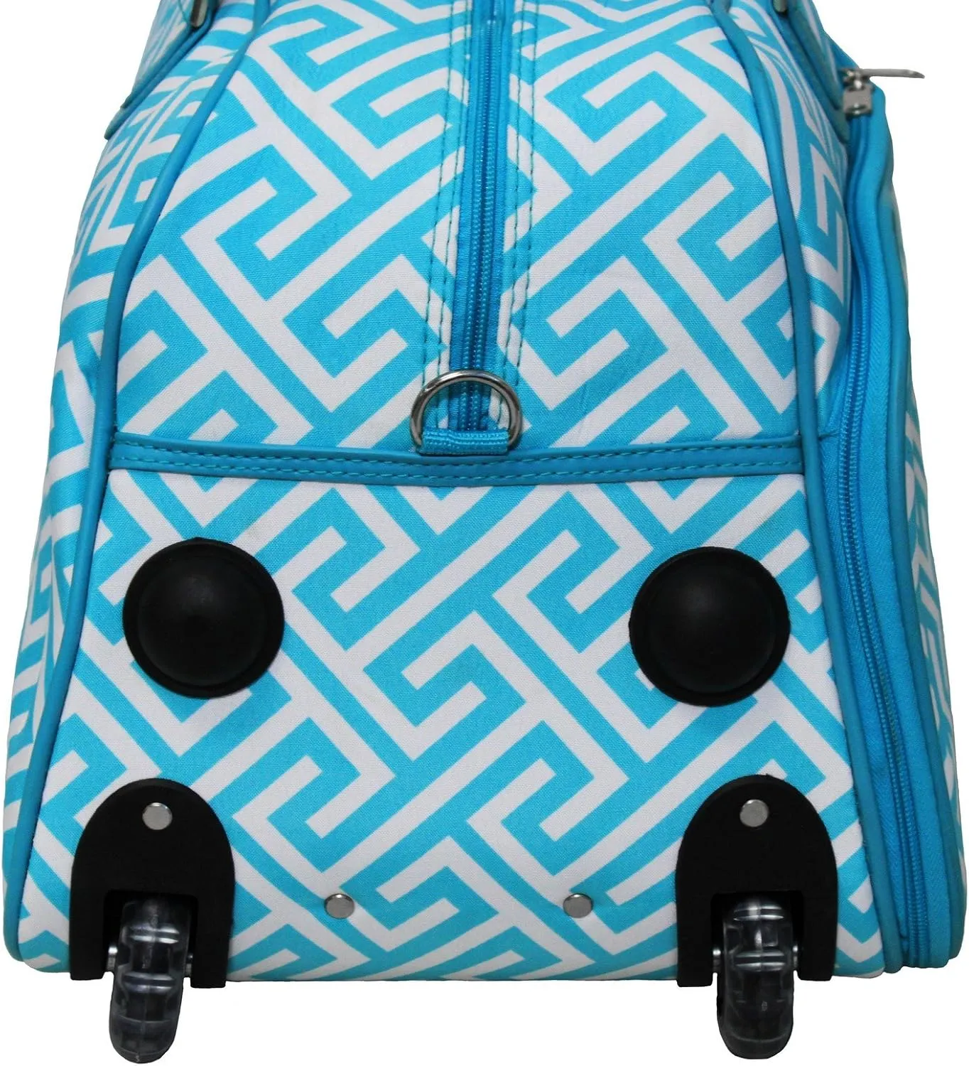 World Traveler 21-Inch Carry-On Rolling Duffel Bag, Light Blue White Greek Key