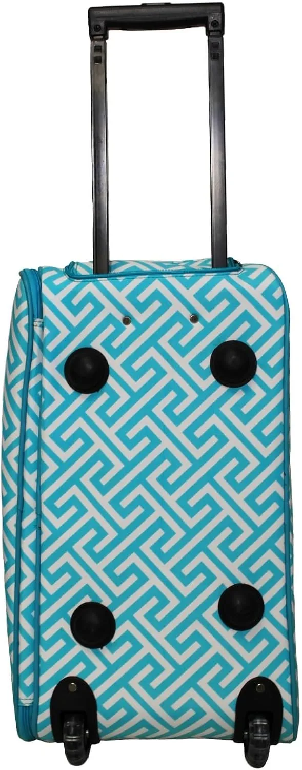 World Traveler 21-Inch Carry-On Rolling Duffel Bag, Light Blue White Greek Key