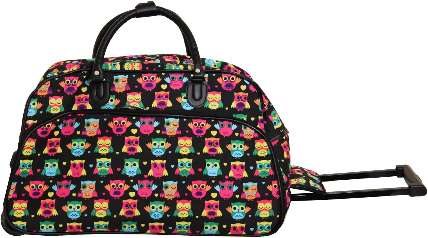 World Traveler 21-Inch Carry-On Rolling Duffel Bag, Owl Black