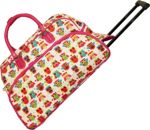 World Traveler Animal Prints 21-Inch Carry-On Rolling Duffel Bag, Owl Pink