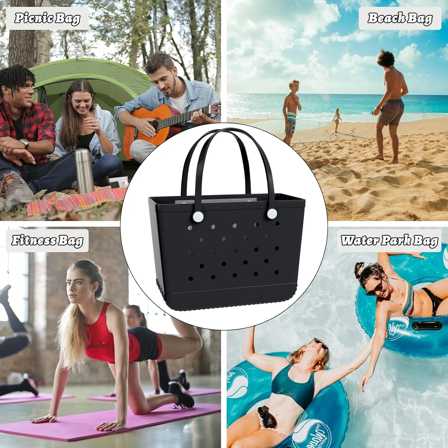 X-Large Beach Tote, Waterproof Zipper Inner Bag, Washable Durable Rubber Tote, Leisure and Storage Bag