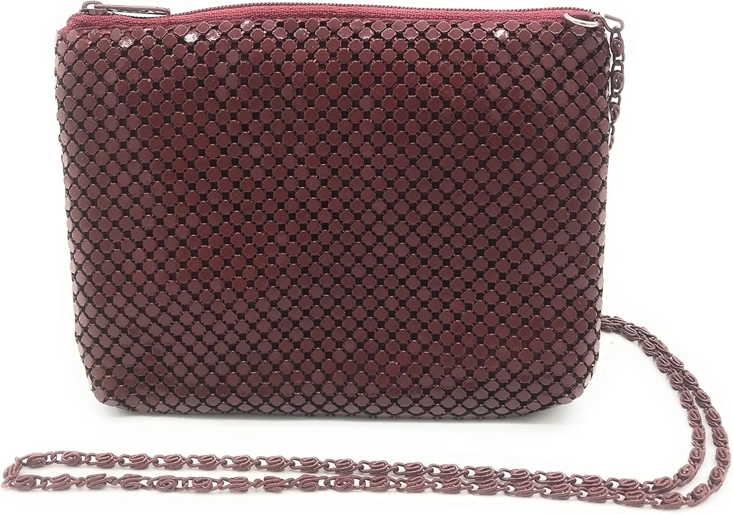 X-Small Women clutch metal mesh evening purse bag for Cocktail Party Prom Wedding Banquet (Burgundy)