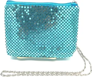 X-Small Women clutch metal mesh evening purse bag for Cocktail Party Prom Wedding Banquet (Light Blue)