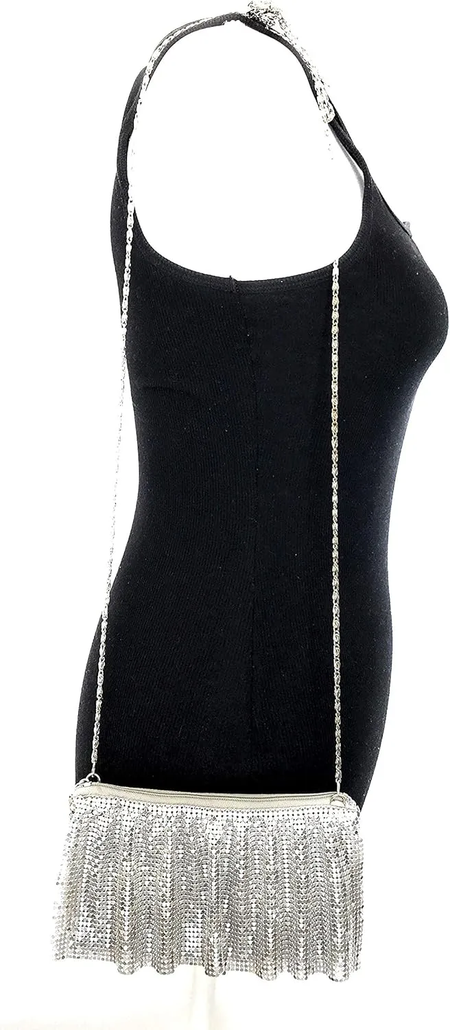 X-Small Women Evening Clutch Metal Mesh purse handbag with shoulder chain strap for Cocktail Party Prom Wedding
