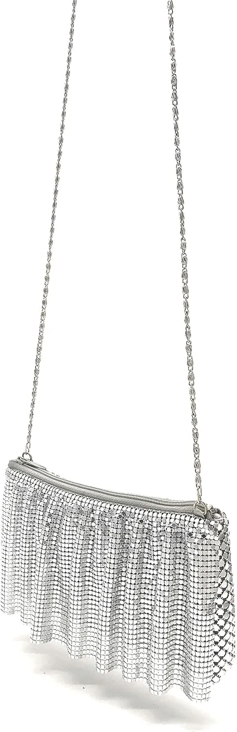 X-Small Women Evening Clutch Metal Mesh purse handbag with shoulder chain strap for Cocktail Party Prom Wedding