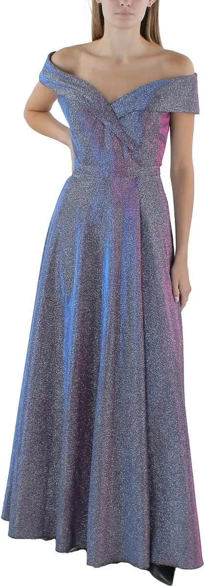Xscape Womens Metallic Slit Evening Dress