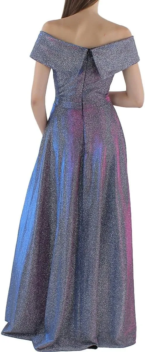 Xscape Womens Metallic Slit Evening Dress