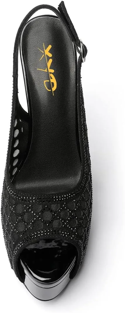 XYD Women Lace Platform Sandals Peep Toe Metallic High Heel Stiletto Slingback Mesh Crystal Pumps Event Evening Party Shoes