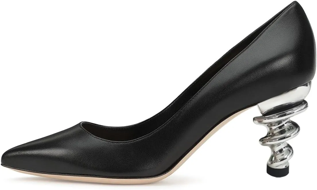 YDN Women Basic Pointed Toe Pumps Special Metallic Spiral High Heels Slip On Daily Outfit Business Party Dress Formal Shoes Size 4-16 US