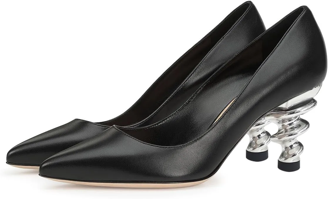 YDN Women Basic Pointed Toe Pumps Special Metallic Spiral High Heels Slip On Daily Outfit Business Party Dress Formal Shoes Size 4-16 US