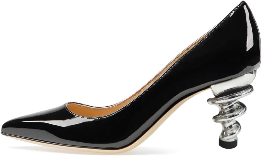 YDN Women Basic Pointed Toe Pumps Special Metallic Spiral High Heels Slip On Daily Outfit Business Party Dress Formal Shoes Size 4-16 US