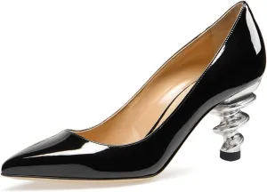 YDN Women Basic Pointed Toe Pumps Special Metallic Spiral High Heels Slip On Daily Outfit Business Party Dress Formal Shoes Size 4-16 US