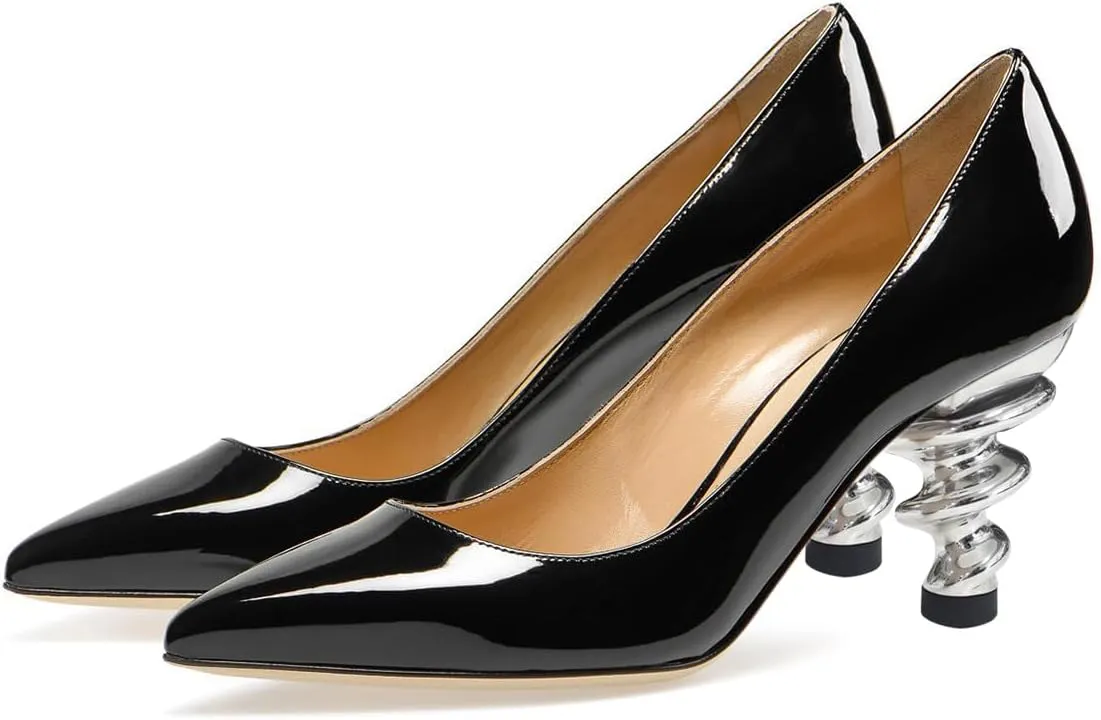 YDN Women Basic Pointed Toe Pumps Special Metallic Spiral High Heels Slip On Daily Outfit Business Party Dress Formal Shoes Size 4-16 US