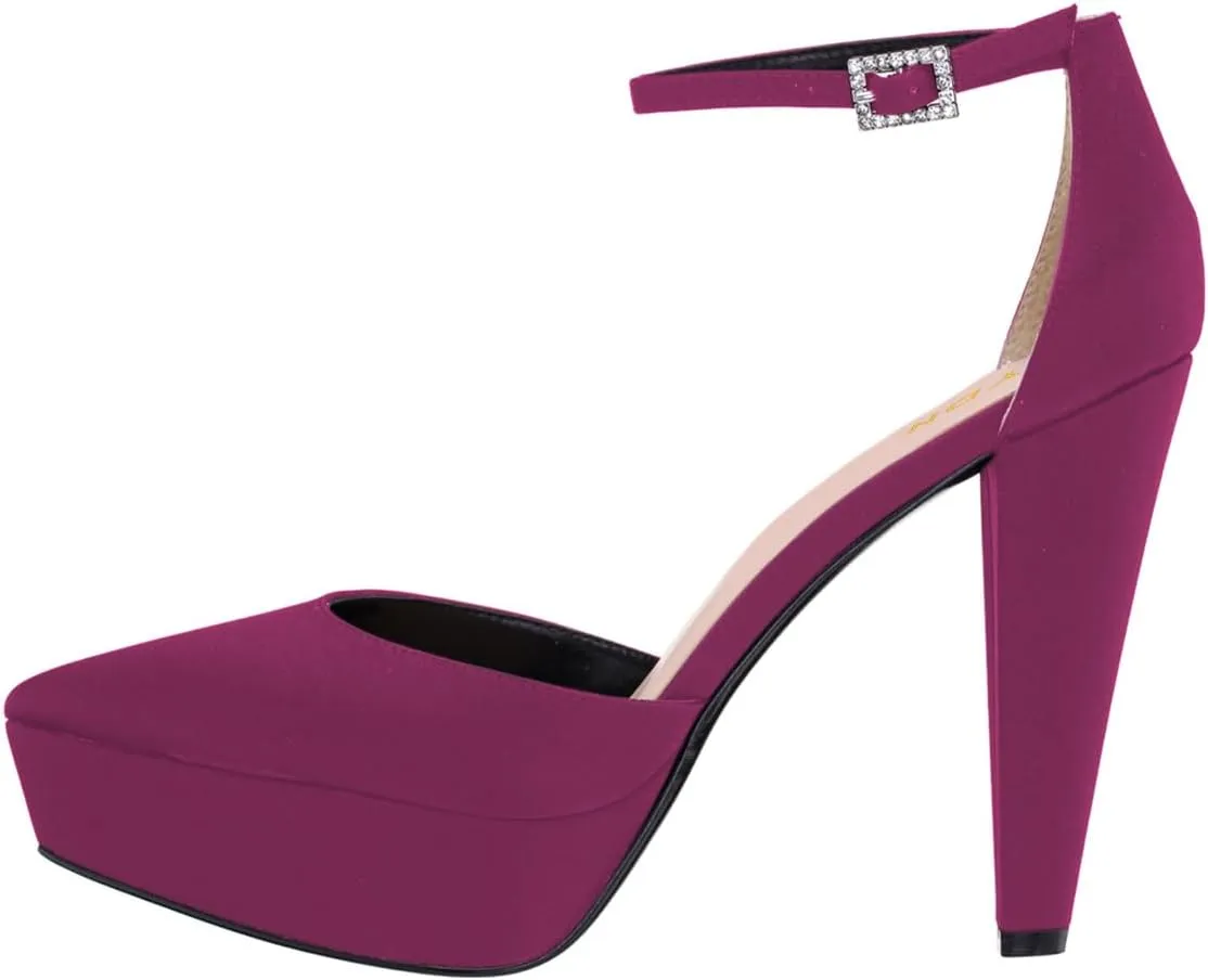 YDN Women Platform Sandals Ankle Strap D’Orsay Cone High Heels Pointed Toe Studded Buckle Shoes Party Shopping Dating Size 4-16 US
