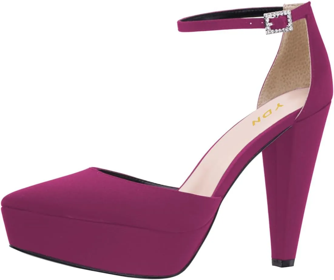 YDN Women Platform Sandals Ankle Strap D’Orsay Cone High Heels Pointed Toe Studded Buckle Shoes Party Shopping Dating Size 4-16 US