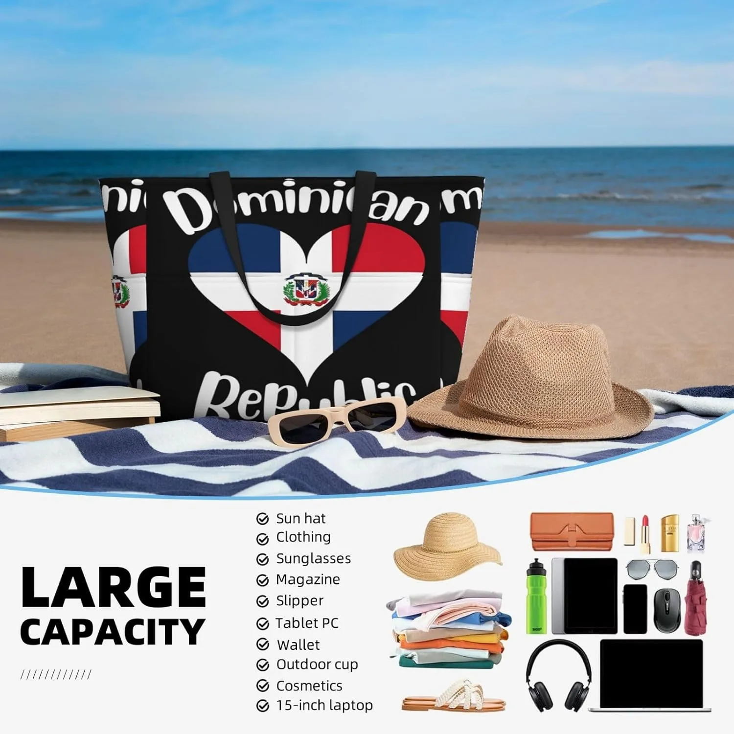 Yemenian Flag Emblem Women Large Beach Bag Travel Weekender Foldable Tote Bag for Pool Beach Vacation Gym