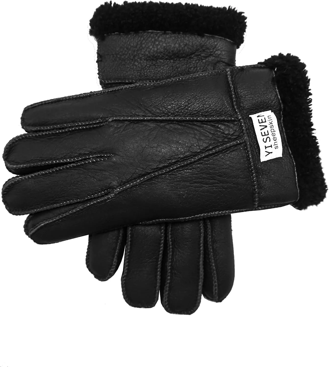 YISEVEN Men's Winter Shearling Sheepskin Gloves with Logo