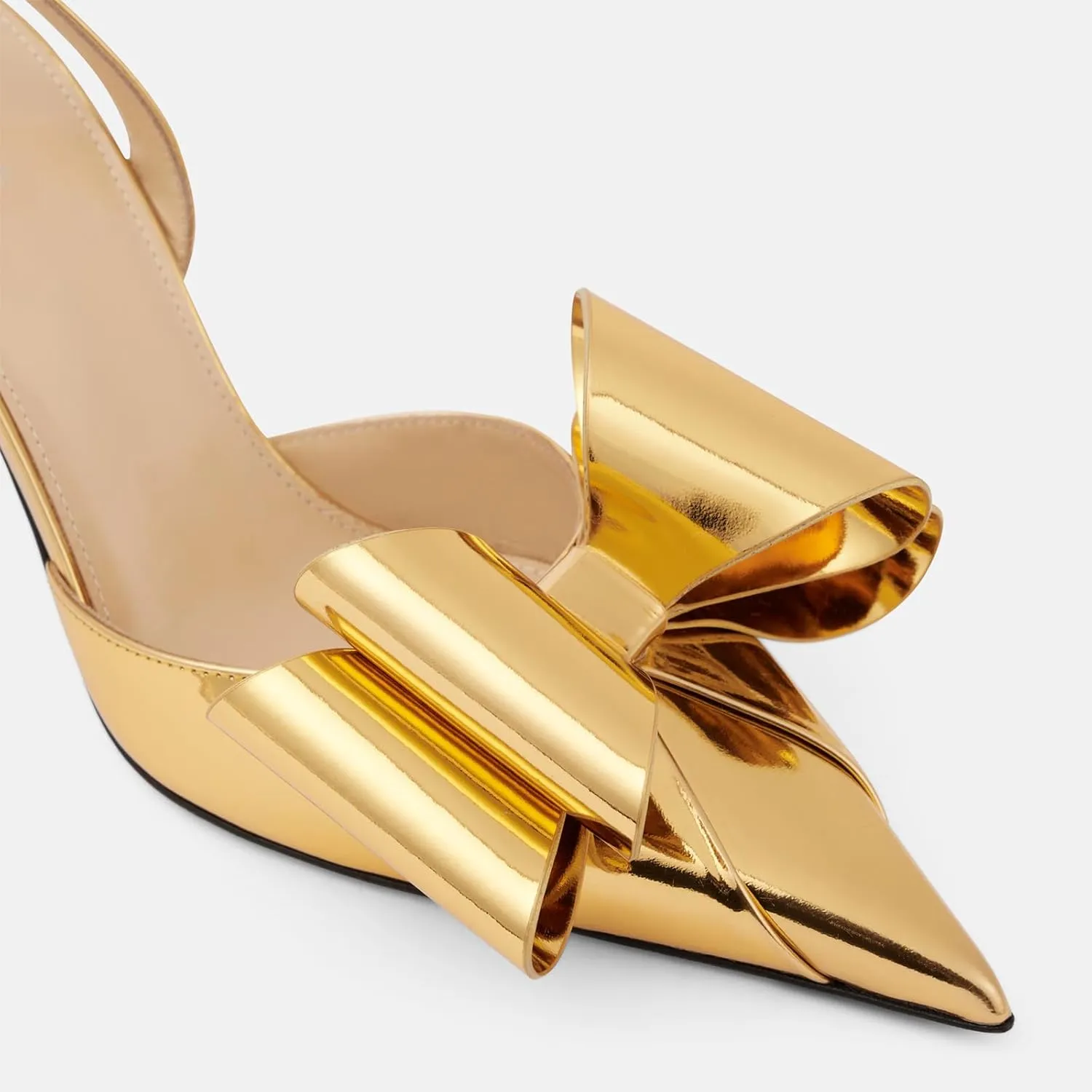 YIYA Women's Metallic Bow Kitten Heels Closed Pointed Toe Slingback Pumps Stiletto High Heels Slip On Party Dress Shoes
