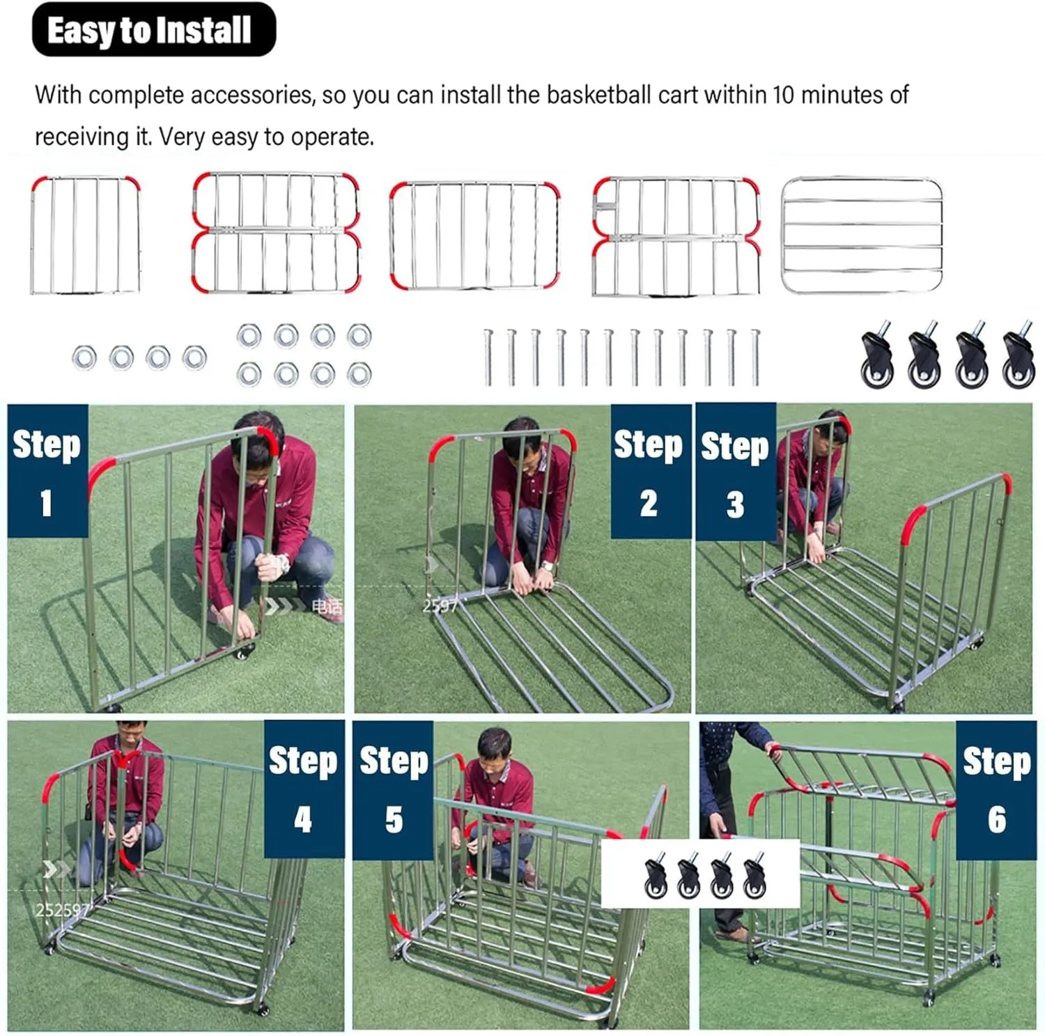 Yoga Mat Weight Rack Ball Rack Ball Basket Ball Trolley Rolling Ball Trolley with Wheels, Metal Basketball Storage Bin Rack for Organising Footballs, Volleyball, Tennis Balls,100x70x80cm/39.