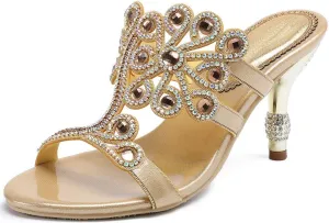 YooPrettyz Women Flowers Cutout Sandal High Heels Rhinestone Wedding Dress Shoes