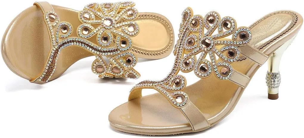 YooPrettyz Women Flowers Cutout Sandal High Heels Rhinestone Wedding Dress Shoes