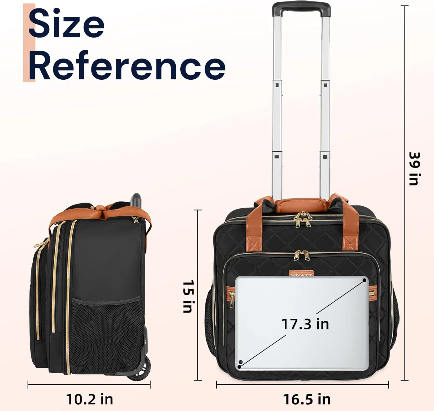 Ytonet Rolling Laptop Bag, 17.3 Inch Rolling Briefcase for Women, Water Resistant Computer Bag with Wheels for Work Travel College Business Overnight Wife Mom Teacher, Black Brown