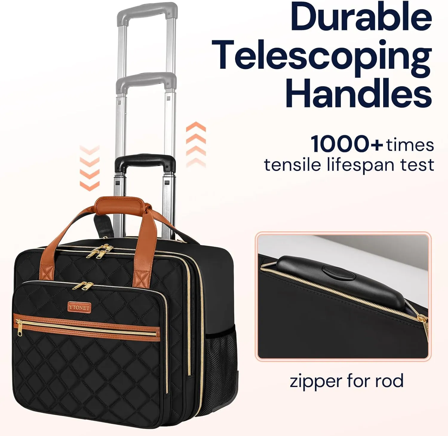 Ytonet Rolling Laptop Bag, 17.3 Inch Rolling Briefcase for Women, Water Resistant Computer Bag with Wheels for Work Travel College Business Overnight Wife Mom Teacher, Black Brown