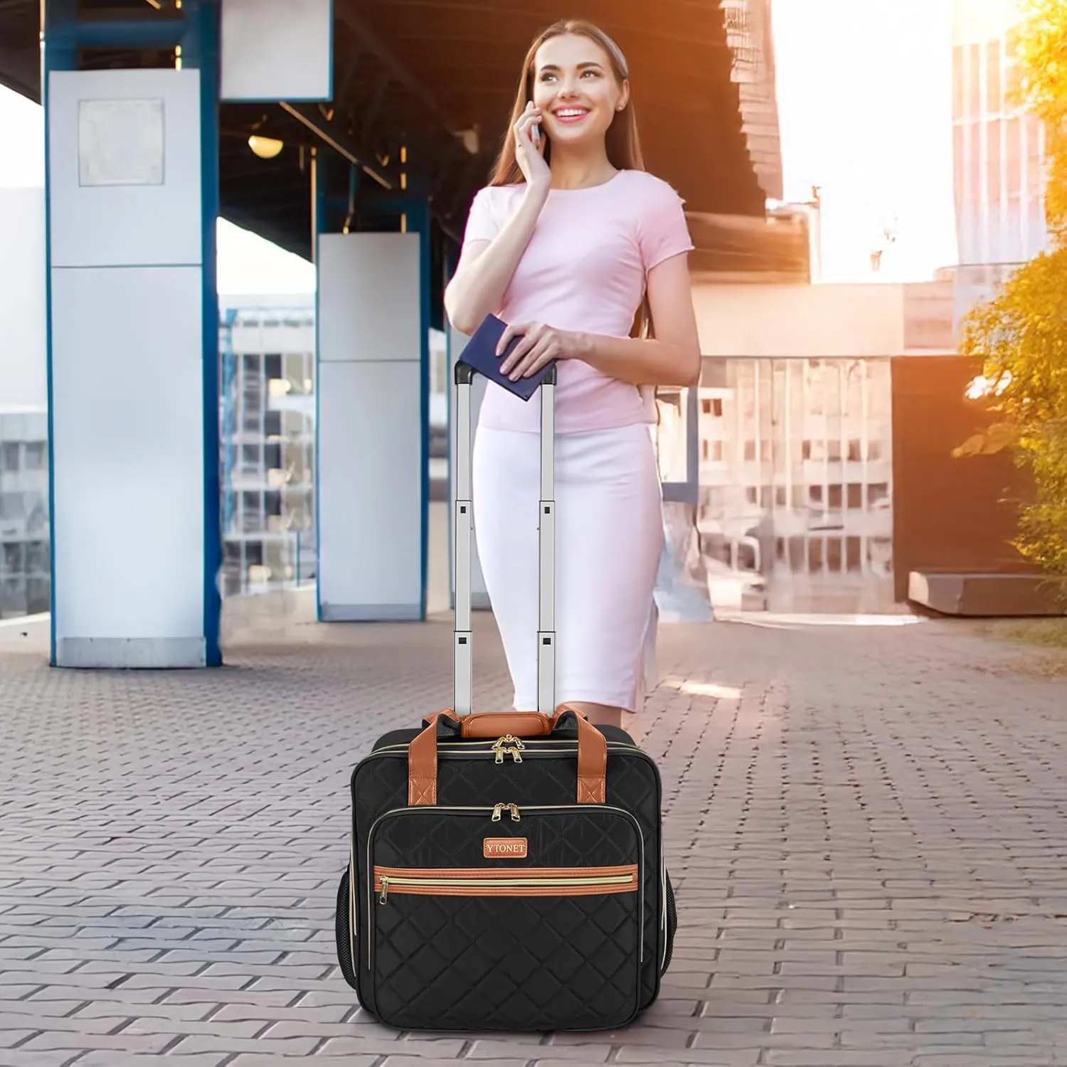 Ytonet Rolling Laptop Bag, 17.3 Inch Rolling Briefcase for Women, Water Resistant Computer Bag with Wheels for Work Travel College Business Overnight Wife Mom Teacher, Black Brown