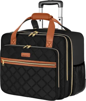 Ytonet Rolling Laptop Bag, 17.3 Inch Rolling Briefcase for Women, Water Resistant Computer Bag with Wheels for Work Travel College Business Overnight Wife Mom Teacher, Black Brown