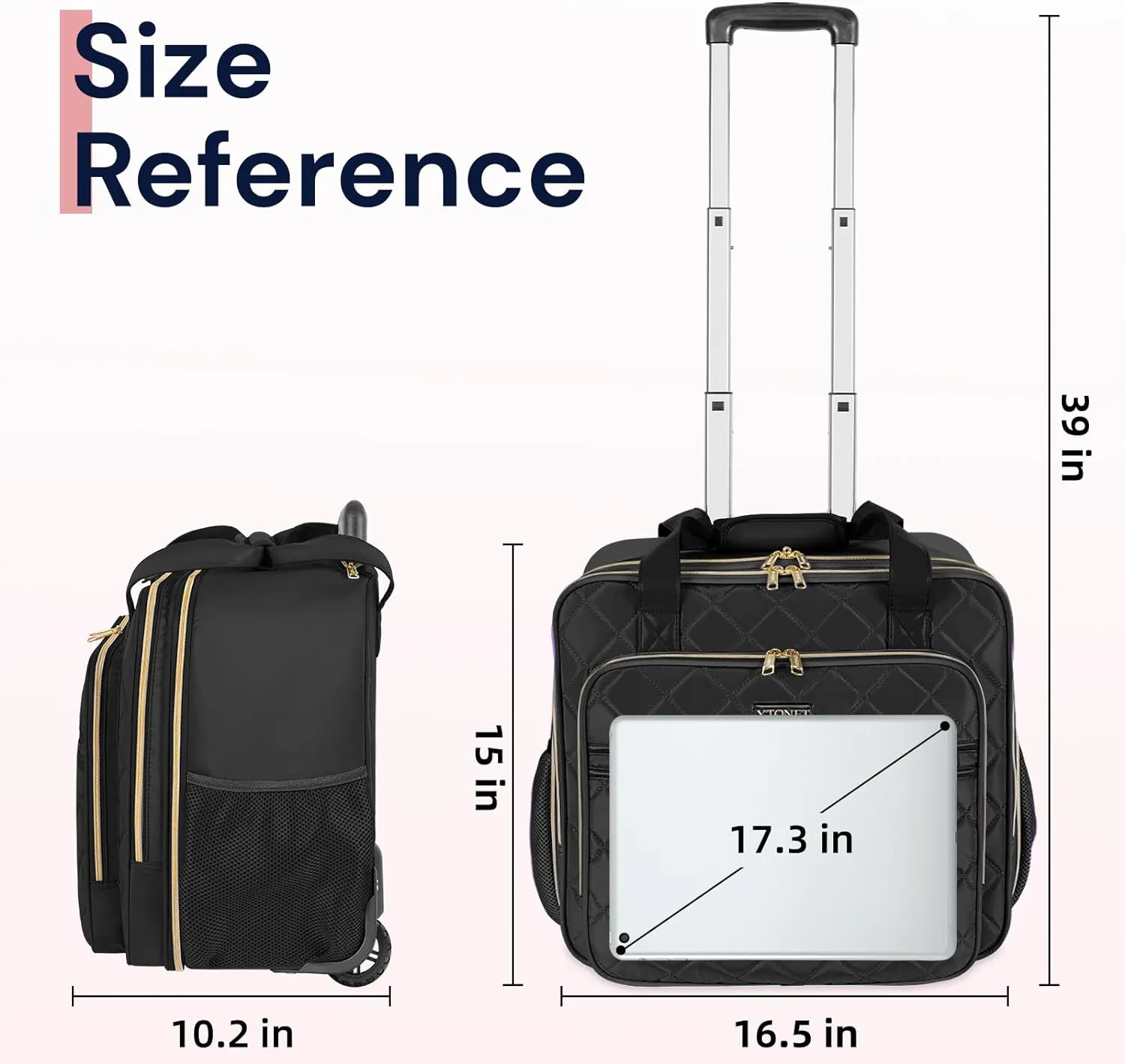 Ytonet Rolling Laptop Bag Women, Rolling Briefcase for Women, 17.3 Inch Laptop Bag with Wheels Rolling Computer Bag Laptop Case for Work Travel College Business Wife Mom Teacher, Black