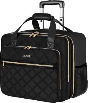 Ytonet Rolling Laptop Bag Women, Rolling Briefcase for Women, 17.3 Inch Laptop Bag with Wheels Rolling Computer Bag Laptop Case for Work Travel College Business Wife Mom Teacher, Black