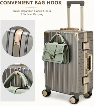 YYW Aluminium Frame PC-Polycarbonate Suitcase Carry On Suitcase, Lightweight Cabin Luggage, PC Hard Shell, Approved by Airlines, TSA Lock, Quiet Wheels (Champagne, 20 inch Cabin)