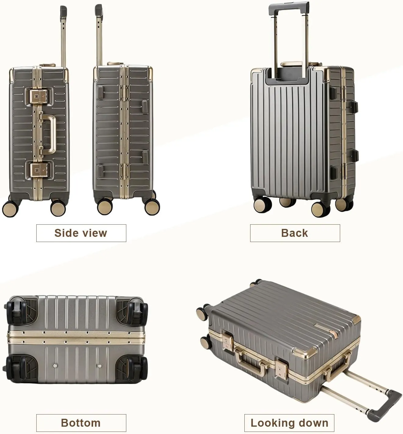 YYW Aluminium Frame PC-Polycarbonate Suitcase Carry On Suitcase, Lightweight Cabin Luggage, PC Hard Shell, Approved by Airlines, TSA Lock, Quiet Wheels (Silver,20 inch Cabin)