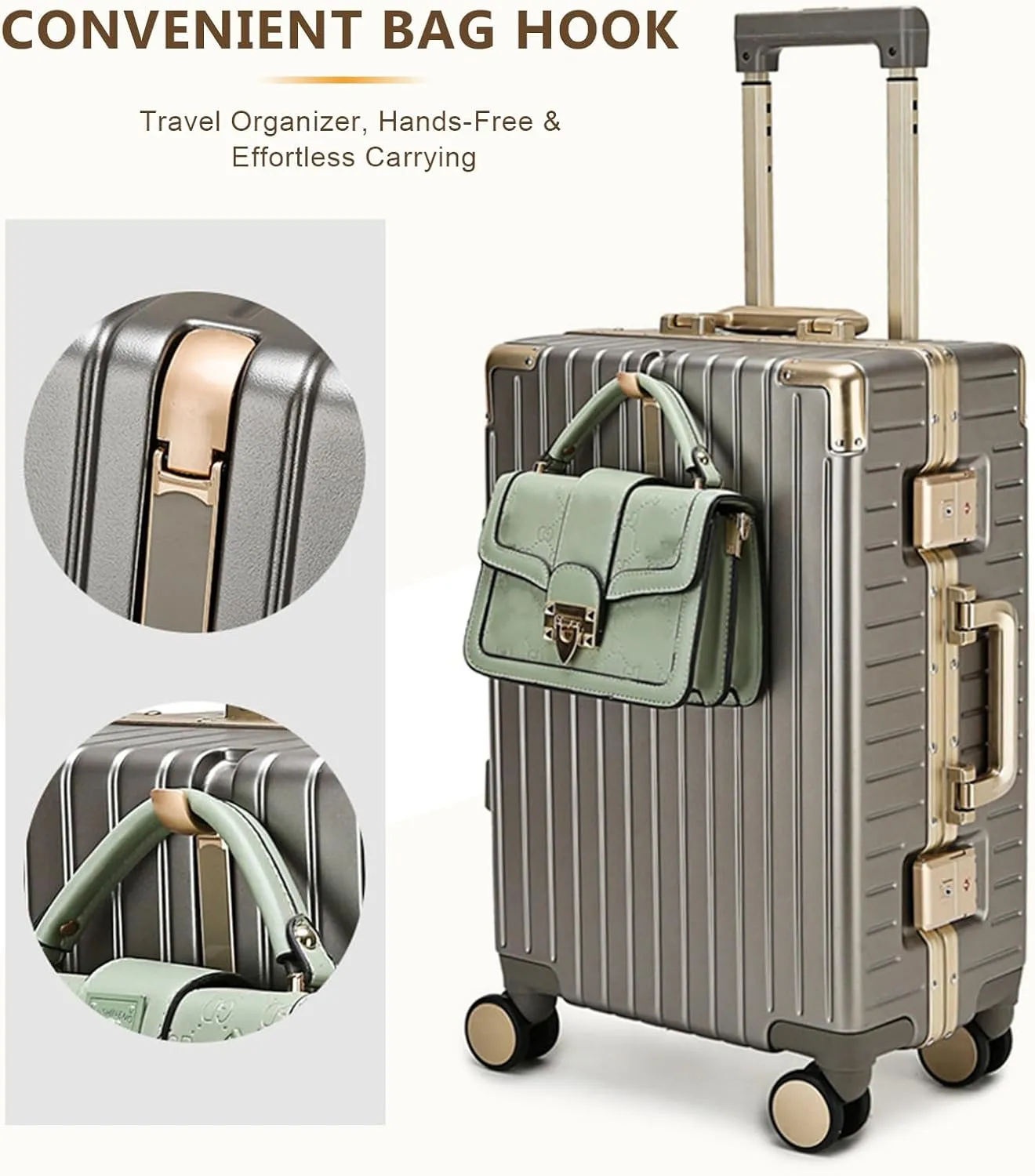 YYW Aluminium Frame PC-Polycarbonate Suitcase Carry On Suitcase, Lightweight Cabin Luggage, PC Hard Shell, Approved by Airlines, TSA Lock, Quiet Wheels (Silver,20 inch Cabin)