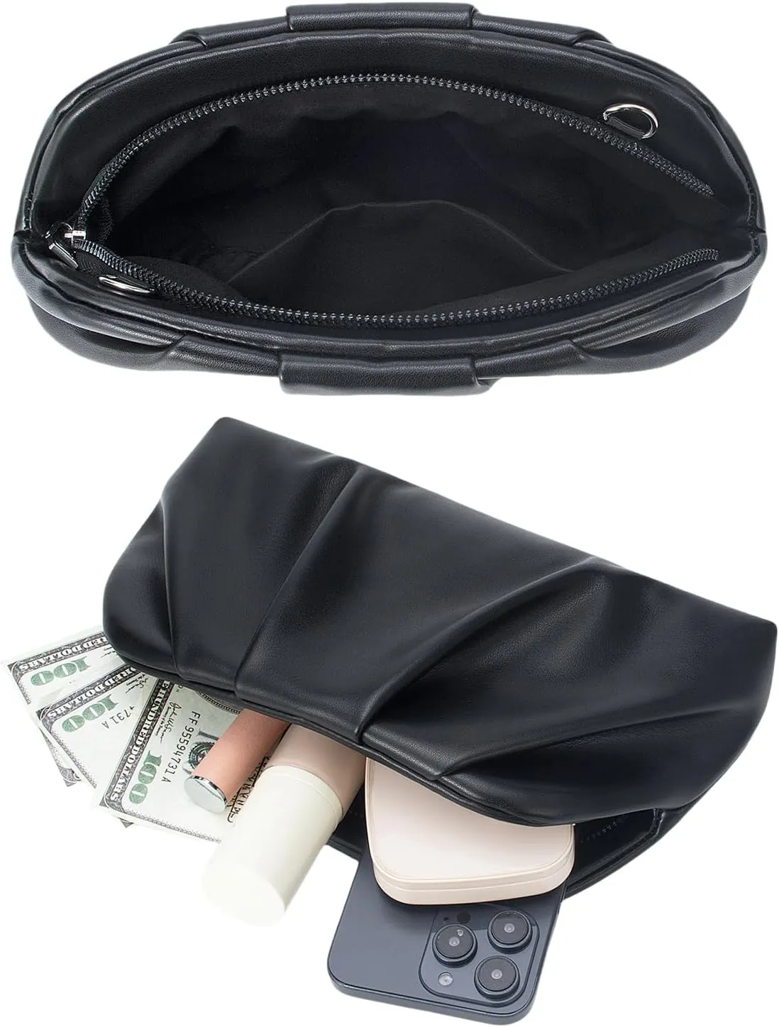 YYW Clutch Purse for Women Formal Soft Pleated PU Evening Clutch Evening Bag Hand Bag for Weddings, Proms, Cocktail
