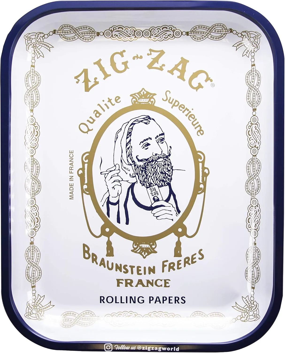 Zig Zag 14 inch x 11 inch Metal Rolling Tray -Original White Color   Beamer Smoke Sticker…