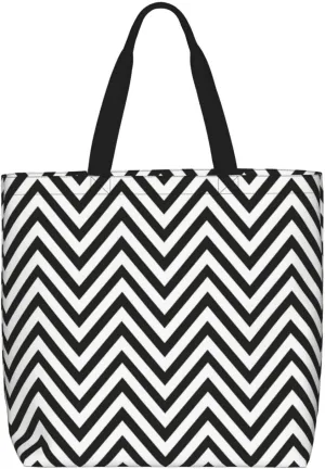 Zigzag Stripe Print Tote Bag Casual Shoulder Bag Handbag Reusable Shopping Travel Bag Gifts For Women